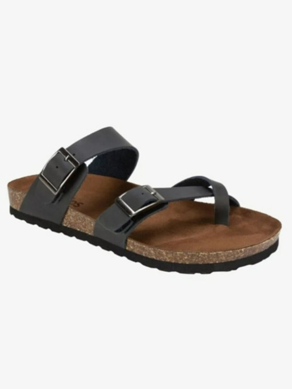 Mountain Sole Black Leather Strappy Sandals